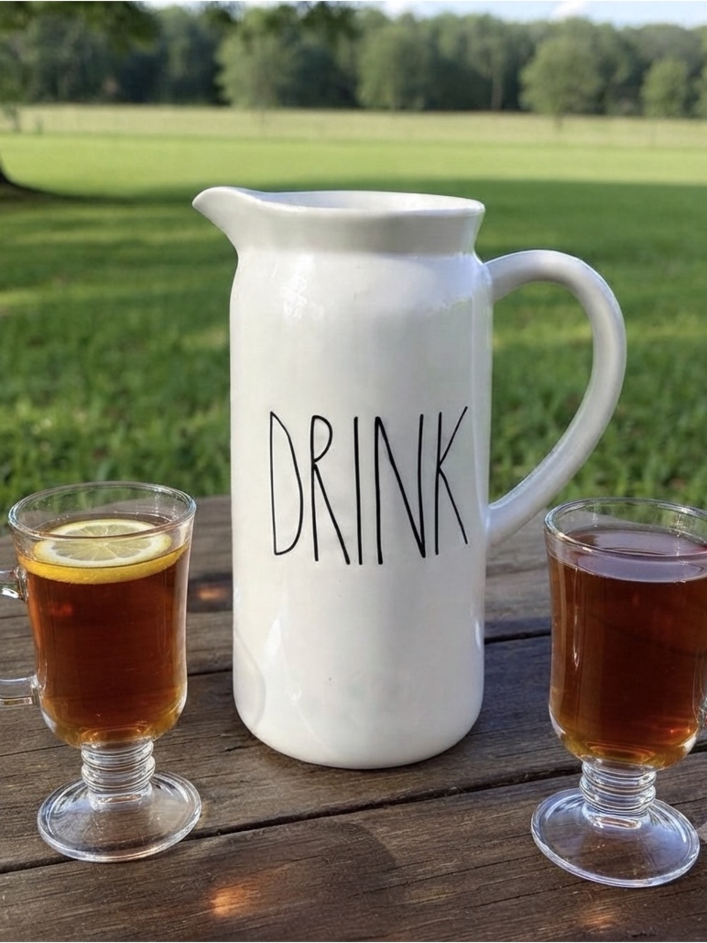 RAE DUNN Artisan collection White Ceramic Pitcher with Black Text- DRINK